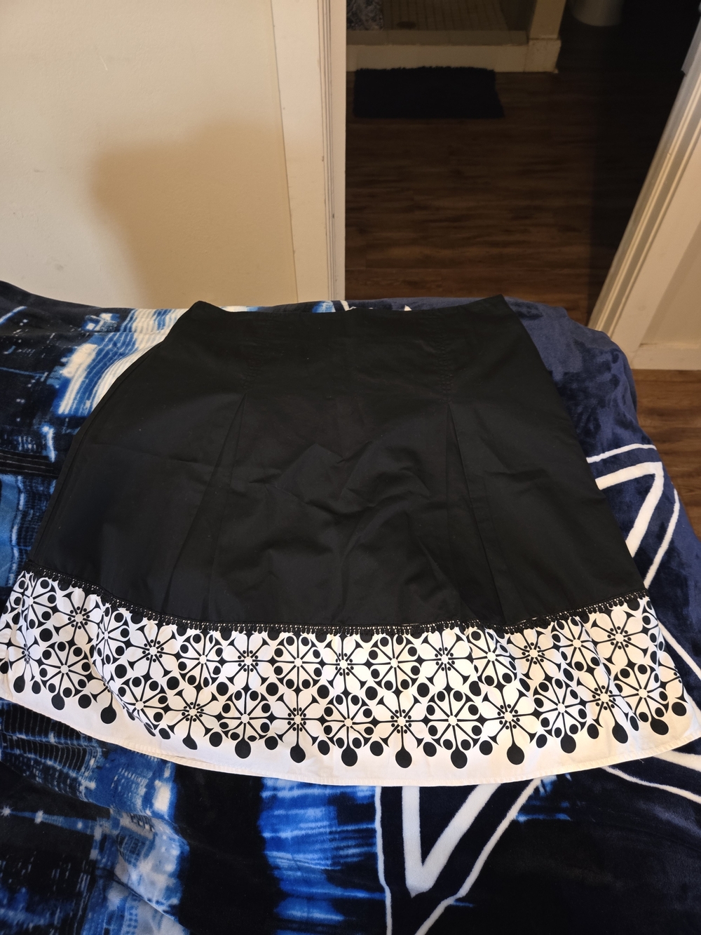 Christopher & Banks Black A-Line Skirt with White Floral Border